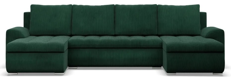 Tokio U alakú sarokkanapé, 3 ágyneműtartóval, kordbársony, univerzális oldal, zöld