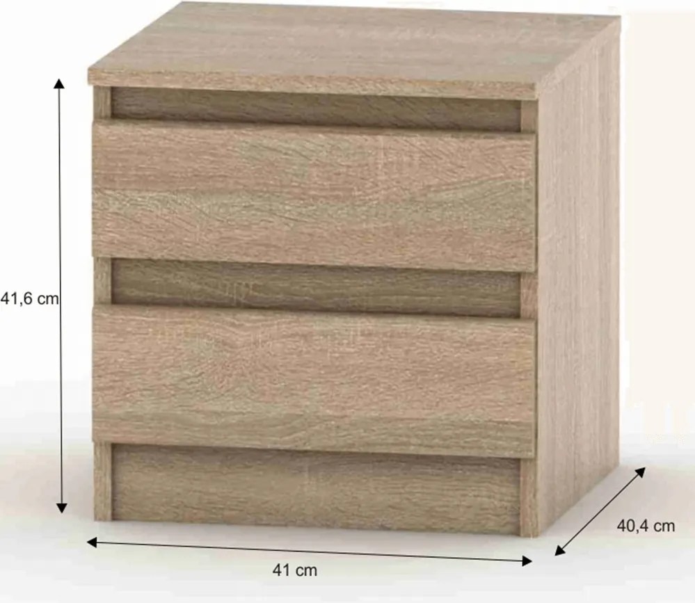 2 fiókos éjjeliszekrény, tölgy sonoma, HANY NEW 002