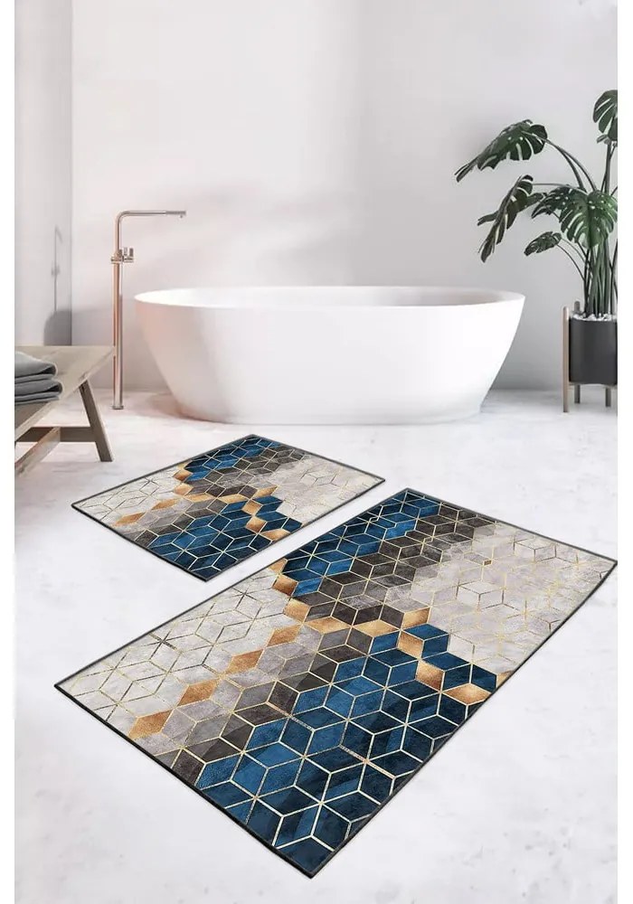 Kék-szürke fürdőszobai kilépő szett 2 db-os 60x100 cm Optic – Mila Home