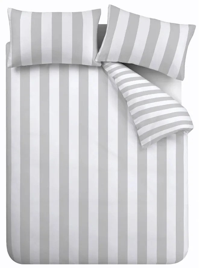 Fehér-szürke kétszemélyes ágyneműhuzat 200x200 cm Cove Stripe – Catherine Lansfield