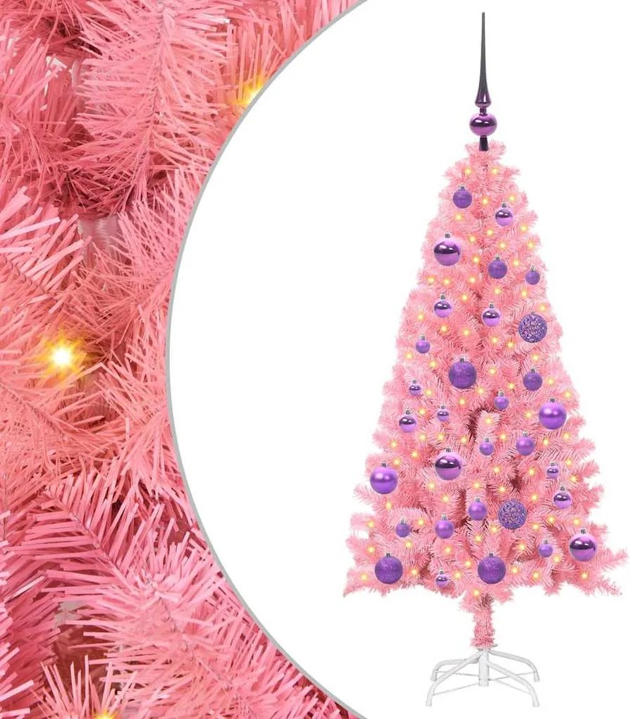 vidaXL Karácsonyfa 150 LED-del állvánnyal Rózsaszín 120 cm PVC