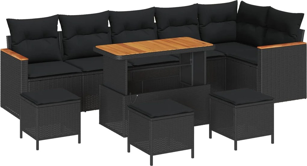 vidaXL Kerti Kanapé Szett 10 pcs Fekete polirattan