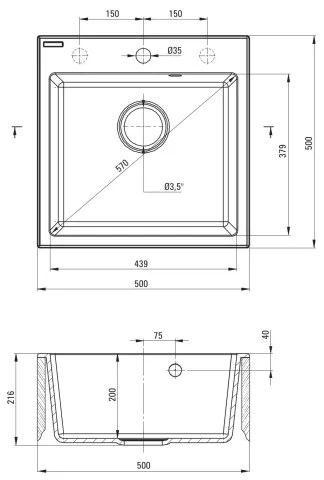 Deante ZQJN5103 - Mosogató EVORA 50x50 cm + mosdócsap gránit/bézs