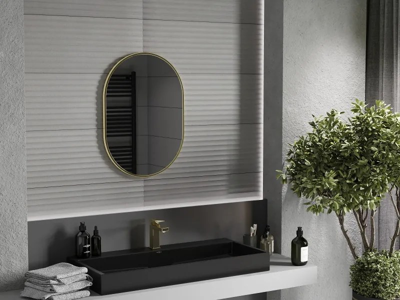 Mexen Loft Owalne lustro łazienkowe 70 x 50 cm, rama w kolorze szczotkowanego złota - 9851-070-050-000-50