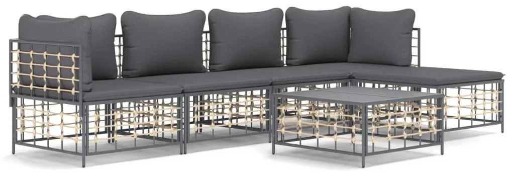6 részes antracitszürke polyrattan kerti ülőgarnitúra párnákkal