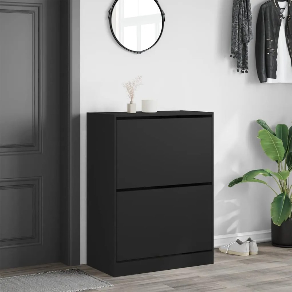 fekete cipőszekrény 2 kihajtható fiókkal 80 x 42 x 108 cm