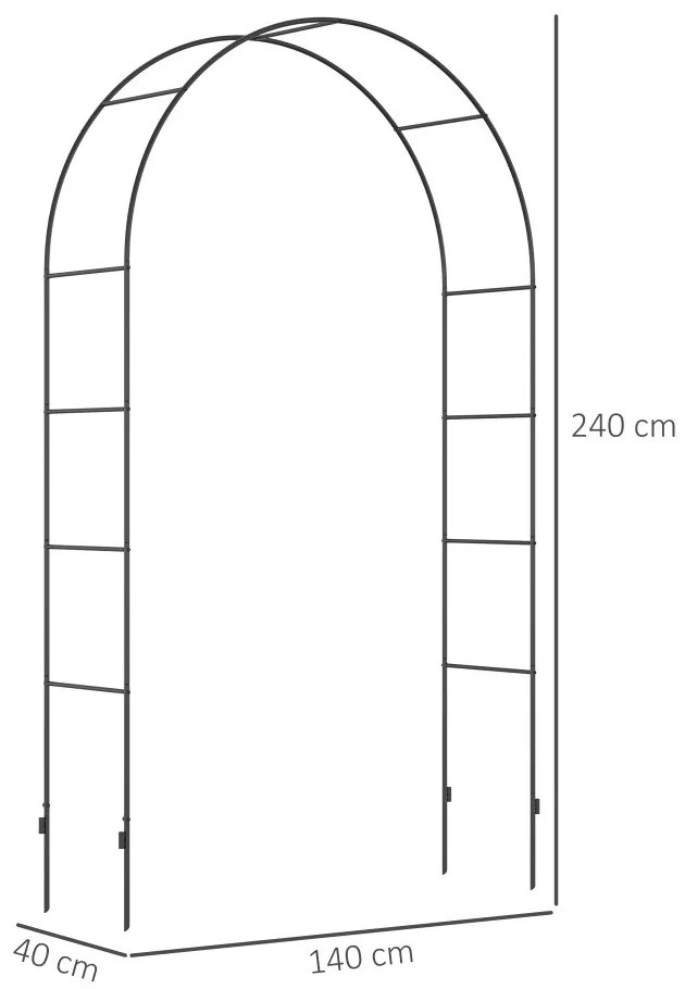 Kerti boltív futónövényeknek, fekete 140 x 40 x 240 cm