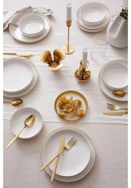 18 részes porcelán étkészlet, fehér/arany