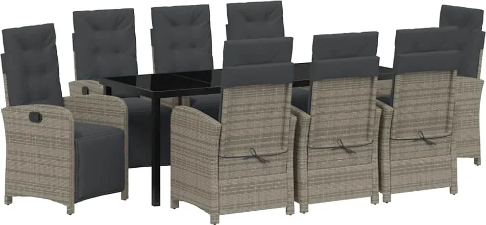 vidaXL Kert étkező szett párnával 9 pcs Szürke polirattan