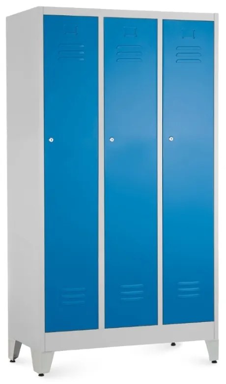 Fém szekrény - 3 rekeszes, 90 x 50 x 161,5 cm, helyreigazítással, hengerzár, kék - ral 5012