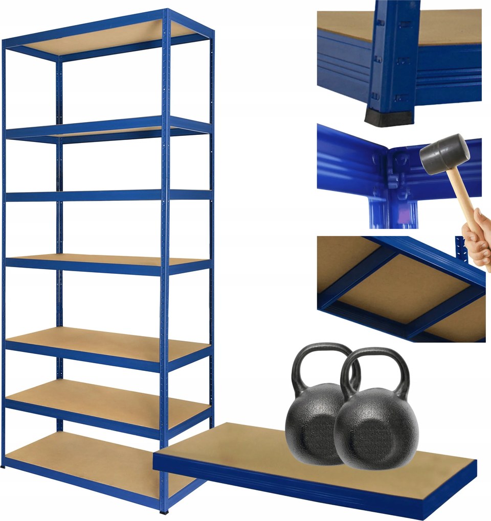 Tárolószekrény fém állvány Helios 270x110x40cm 7Px275kg Tömör Kék