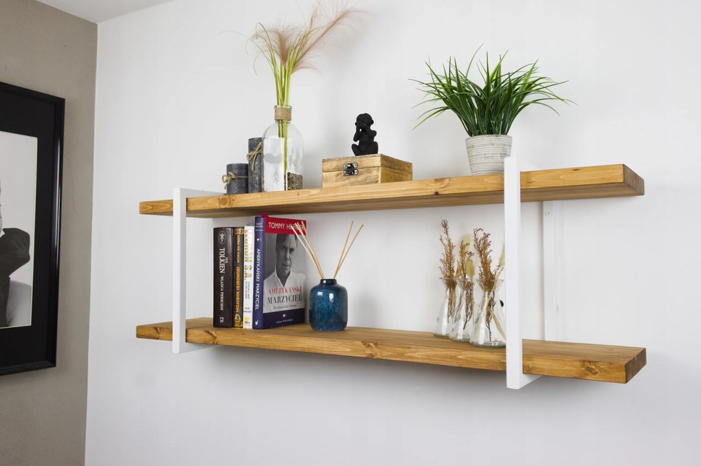 Falra akasztható polc Glamour fehér dupla fa fém 90cm