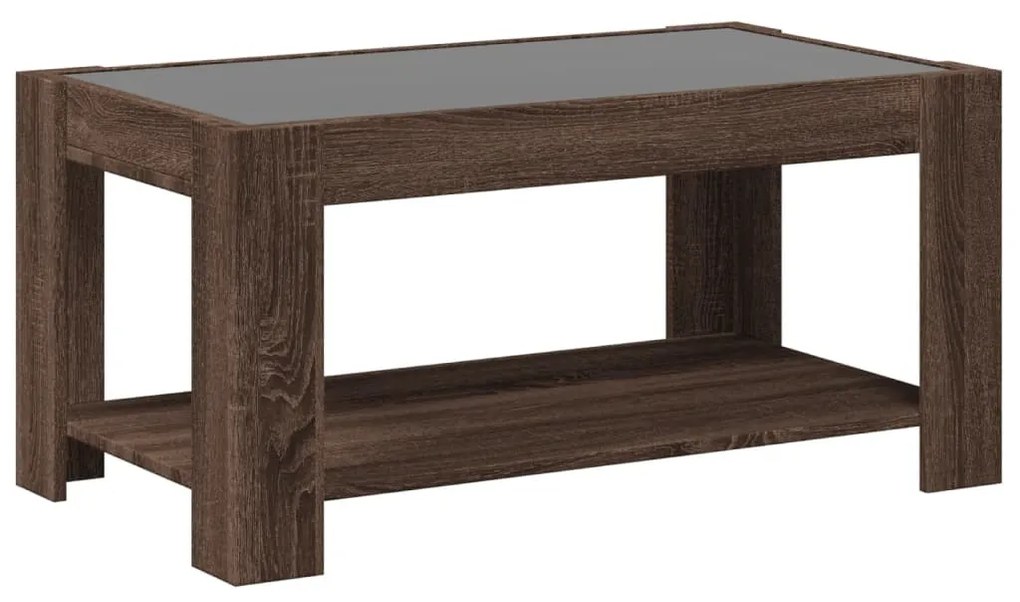 barna tölgy szerelt fa dohányzóasztal LED-del 93 x 53 x 45 cm
