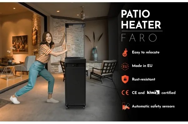 Planika Faro GAS - Kültéri gáz kandalló 142x36 cm 8kW fekete + védőborítás