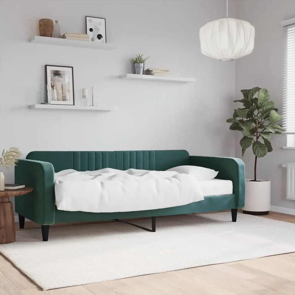 sötétzöld bársony heverő matraccal 90 x 200 cm