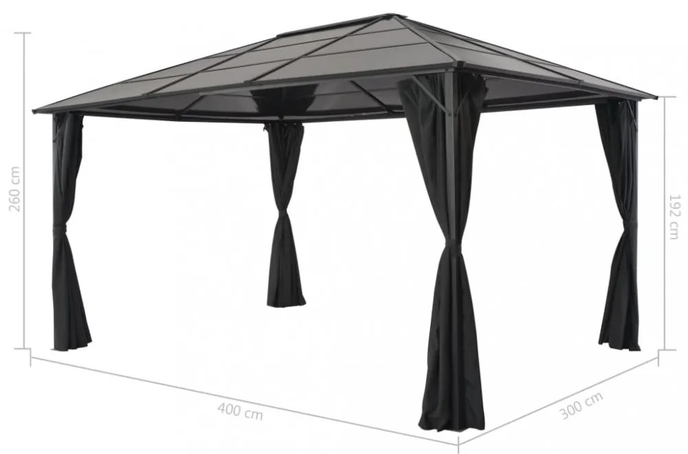 fekete alumínium pavilon függönnyel 4 x 3 x 2,6 m