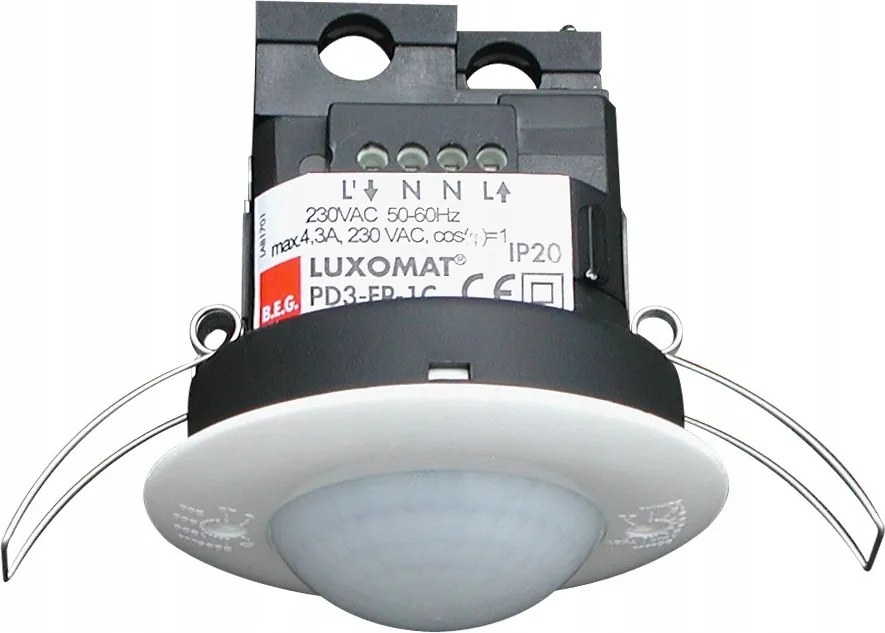 Beltéri jelenlétérzékelő matt fehér, süllyesztett, hatótávolság 10m, tartomány 36