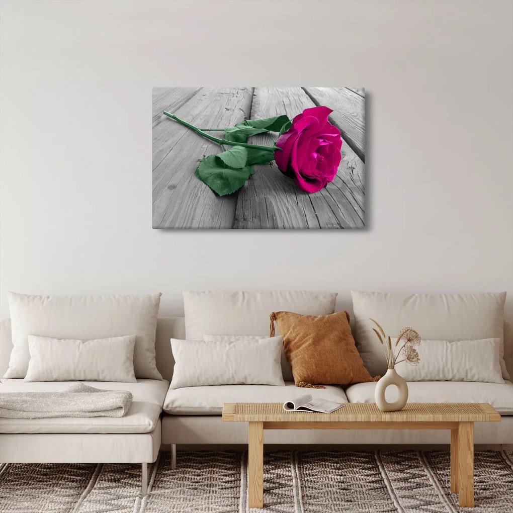 Kép - Rózsaszín rózsa zöld szárral (90x60 cm)
