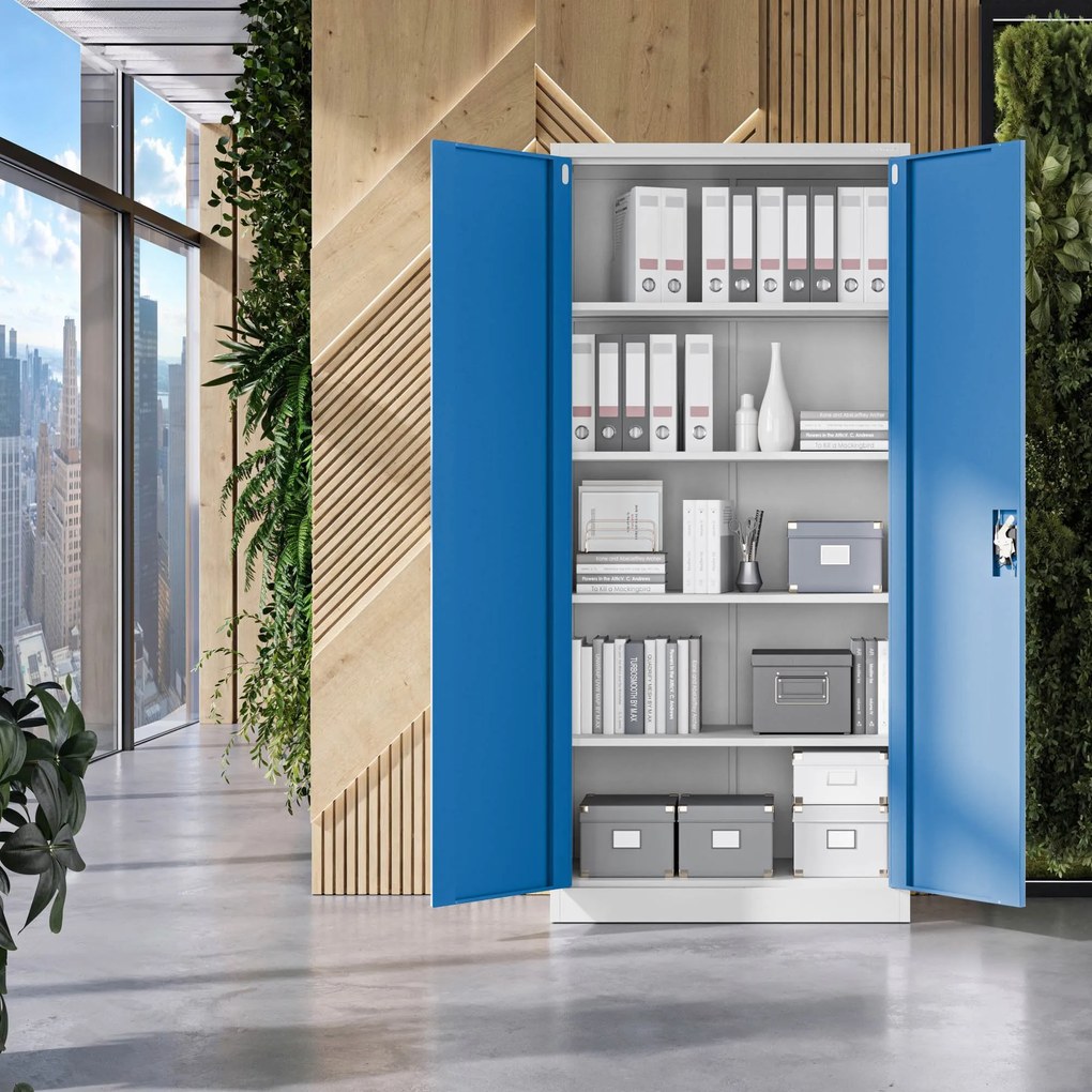 Fém iratszekrény JAN H, 900 x 1950 x 400 mm, szürke-kék