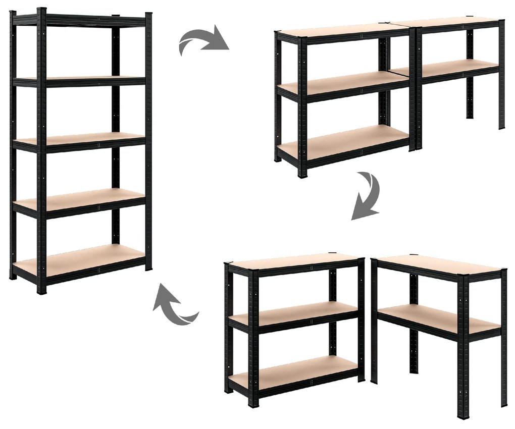 Deuba 2 db 6-polcos polcok set - fekete