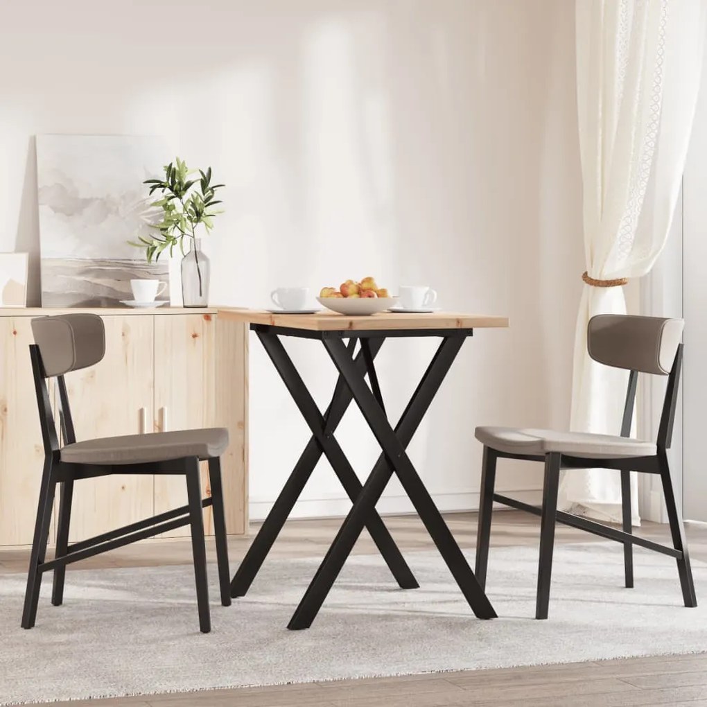Tömör fenyőfa és acél étkezőasztal X-vázzal 80x50x75,5 cm