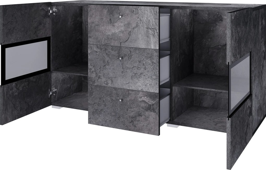 Baros 26 komód 132 cm - sötét beton / pala szürke