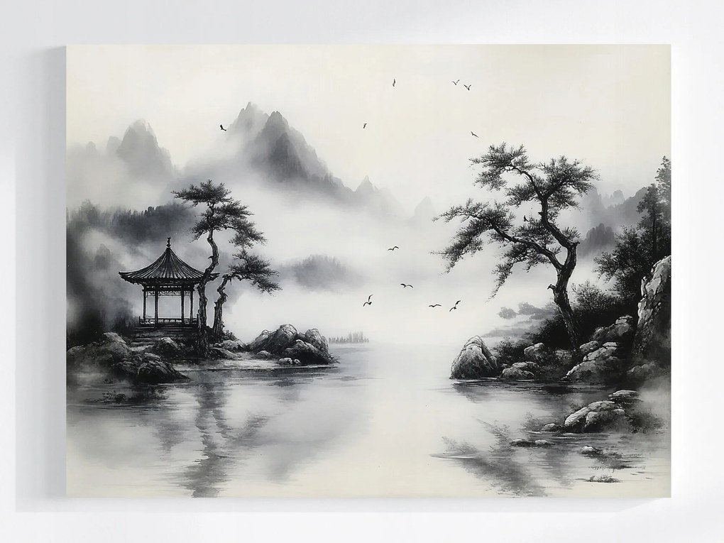 Vászonkép Canvas Grafika Tinta Ázsia Kína Tájkép Pagoda 80x60
