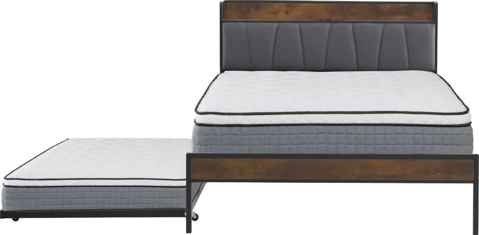 Ágy ágyráccsal és kihúzható pótággyal, 160x200, fekete/szürke, NORDO