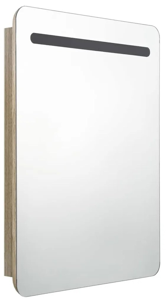 tölgyszínű LED-es tükrös fürdőszobaszekrény 60 x 11 x 80 cm