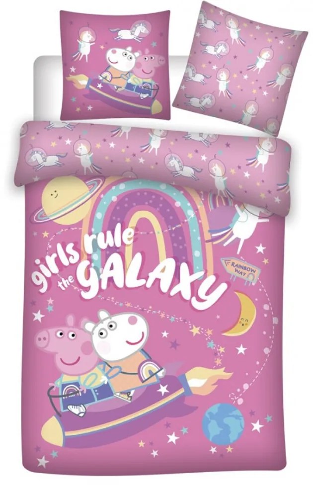 Peppa malac Galaxy ágyneműhuzat 140×200cm, 63×63 cm microfibre