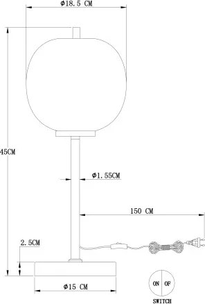 Globo 15345T Asztali lámpa fekete fém, füstszínű üveg búrával. Ø:185, H:450, exkl. 1xE14 40W 230V