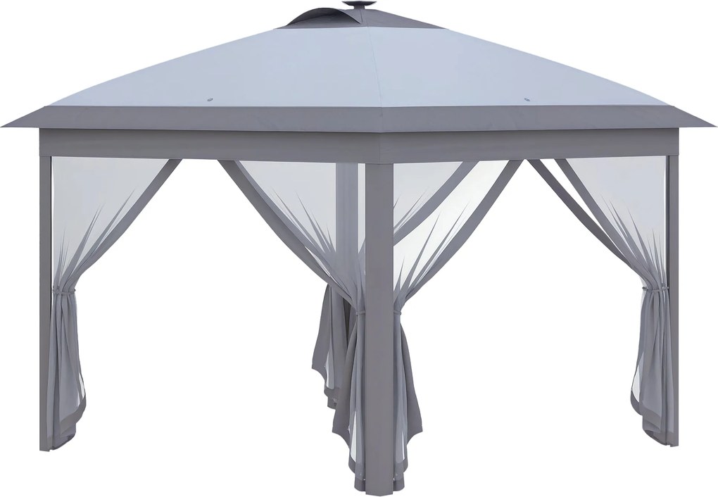 Outsunny 3,3 x 3,3 m Összecsukható Pavilon LED világítással, USB Töltőport Pop-Up Pavilon Rácsos Oldalfalakkal, Napsütés Védelemmel ellátott Kerti Pav