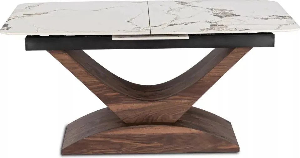 Bővíthető Márványhatású Kerámia Étkezőasztal Fehér/Dió Színben. ALICANTE 160-200 cm Belföldi Raktárból
