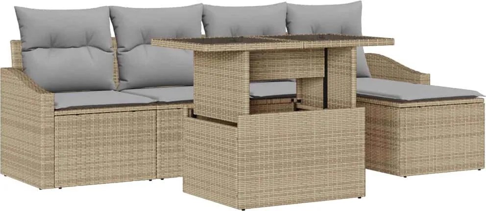 vidaXL Kerti Kanapé Szett 6 pcs Beige és Világosszürke polirattan