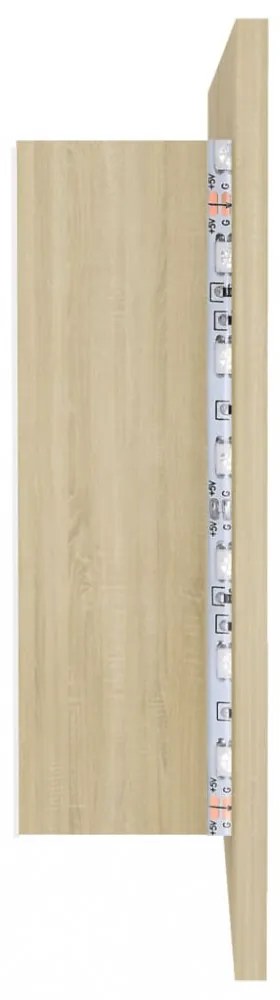 tölgyszínű akril LED-es tükrös fürdőszobaszekrény 90x12x45 cm