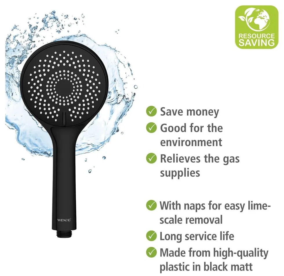 Fekete rozsdamentes acél zuhanyszett 70 cm Water Saving – Wenko