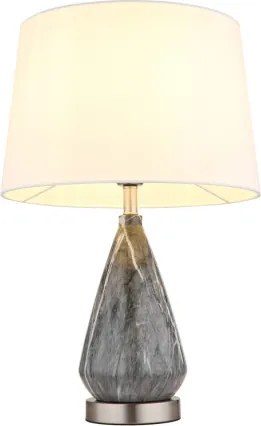 Globo 24147W Asztali lámpa fém nikkel matt, fehér textil, kábel textil fekete, billenőkapcsoló a kábelen, márvány megjelenésű fém talapzat, ø: 350mm, M: 540mm, kábel hossza 1500mm, 1x E27 40W 230V izzó nélkül