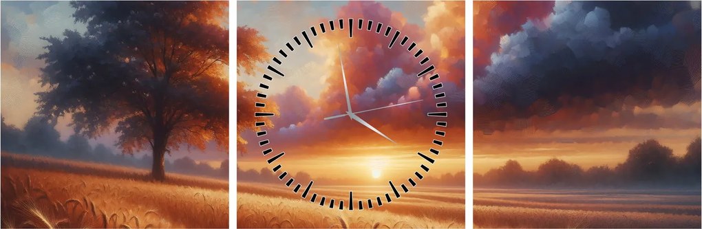 Kép – Naplemente a mezőn (órával) (90x30 cm)