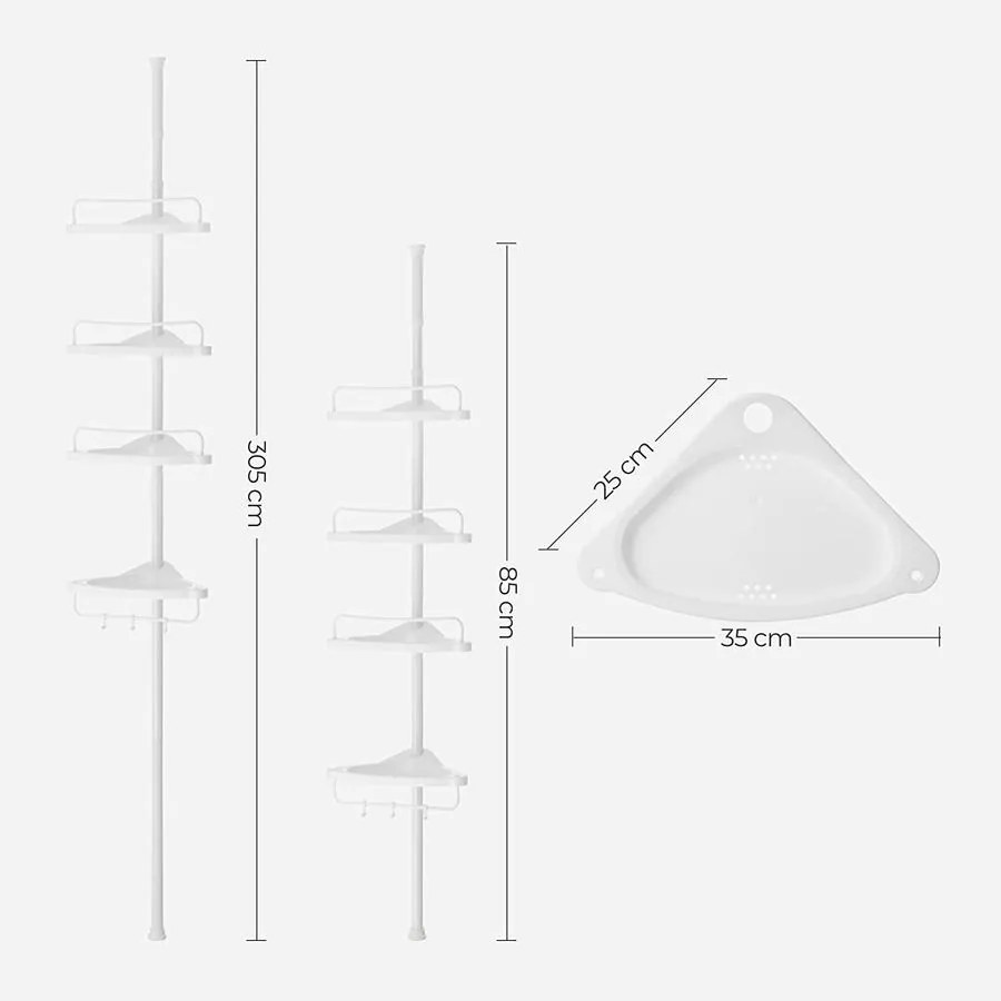 Állítható teleszkópos fürdőszobai sarokpolc, 85-305 cm