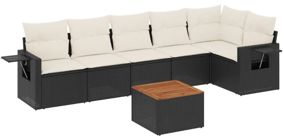 7 részes fekete polyrattan kerti ülőgarnitúra párnával