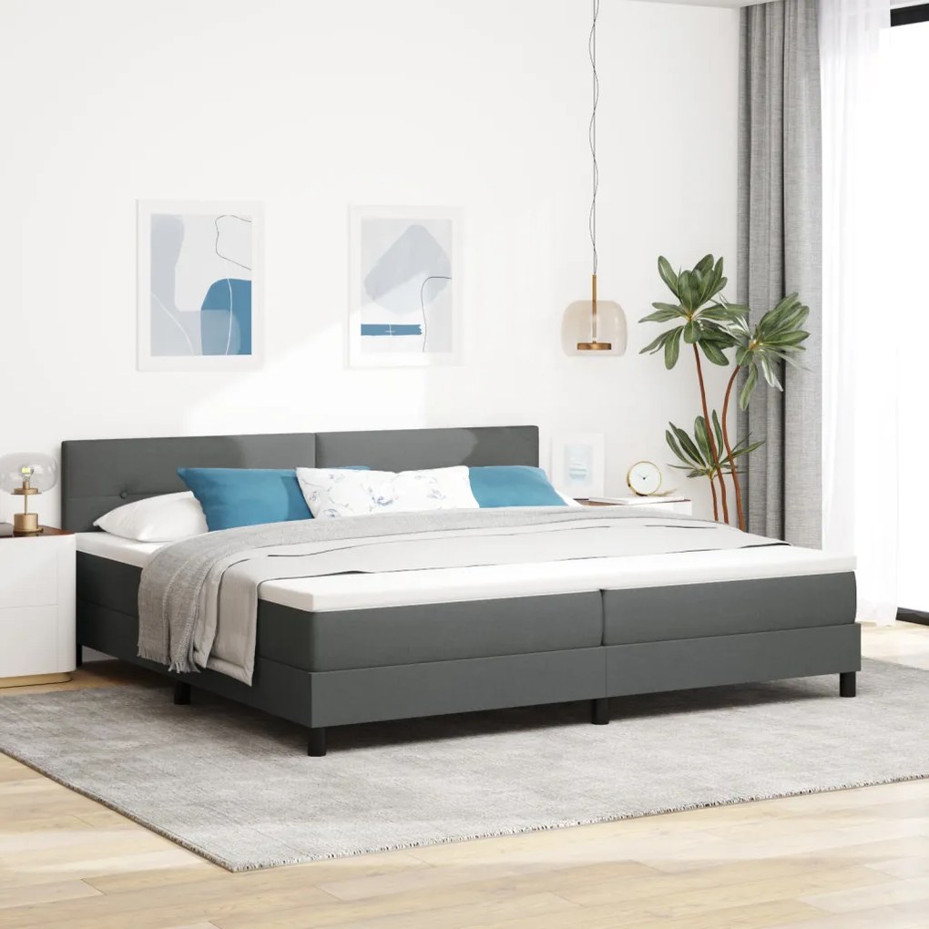 Box Spring Ágy Matraccal Sötétszürke 200x200 cm Textil
