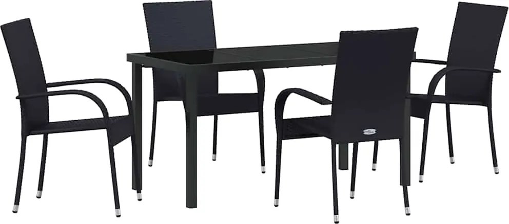 vidaXL Kert étkező szett 5 pcs Fekete Porszórt acél