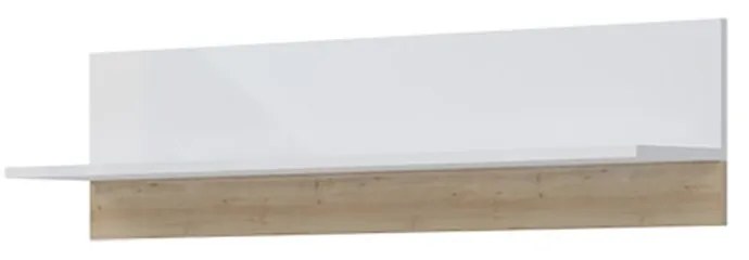 Magasfényű falipolc, 139 cm, fehér-bükkfa - OSLO