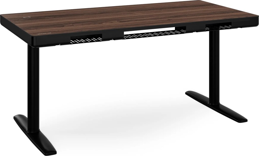 Elektromos ülő-álló íróasztal fiókkal és Qi vezeték nélküli töltővel fekete/dió, 1400 mm: ELLIS