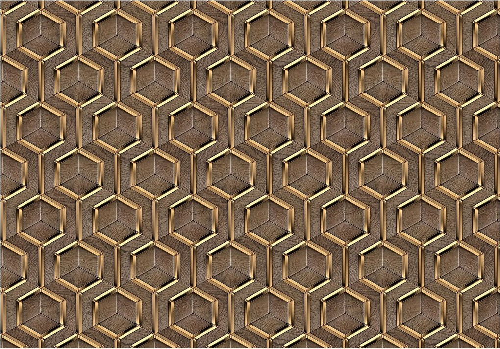 Fotótapéta Arany méhsejt geometria fa 3D hatás 416x290 +ragasztó