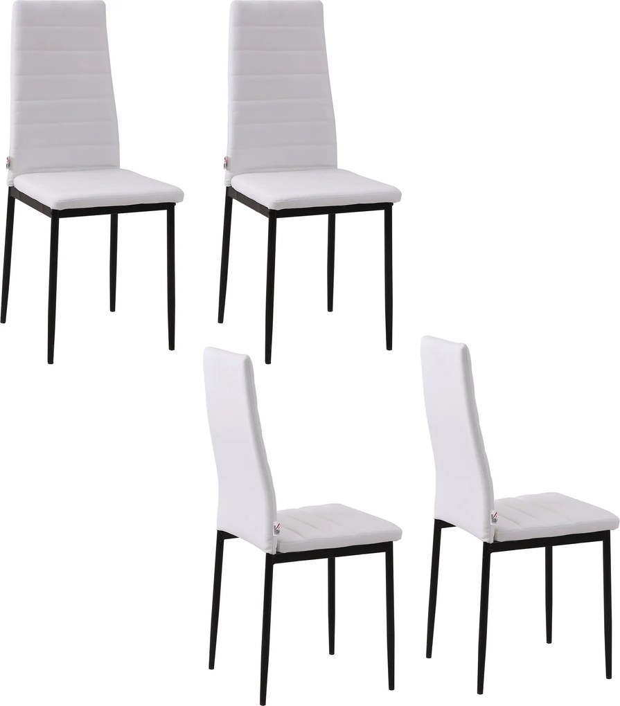 HOMCOM 4 db Vászon Kárpitozott Étkezőszék Modern Konyhai Szék Magas Háttámlával és Fém Lábbal 120 kg Teherbírás 41x50x97 cm Fehér | Aosom