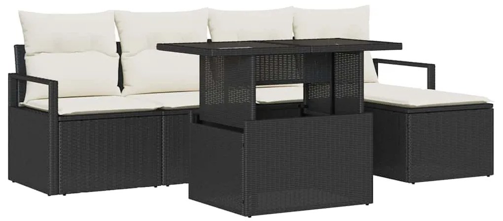 Kerti Kanapé Szett párnával 6 pcs Fekete és krémszínű