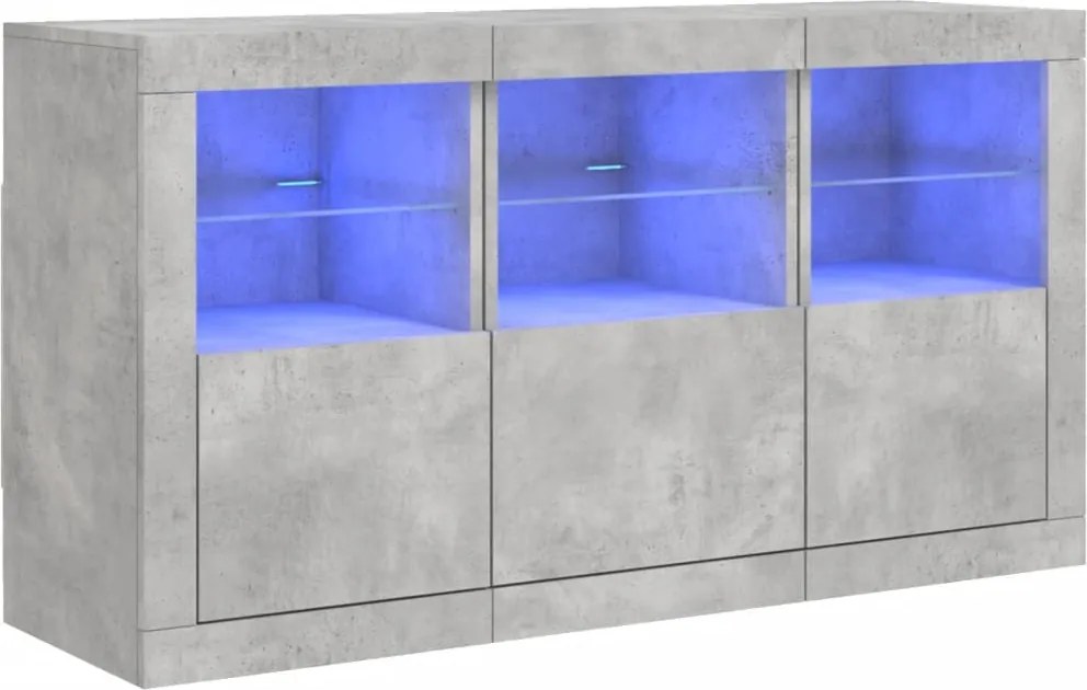 vidaXL betonszürke tálalószekrény LED-világítással 123 x 37 x 67 cm