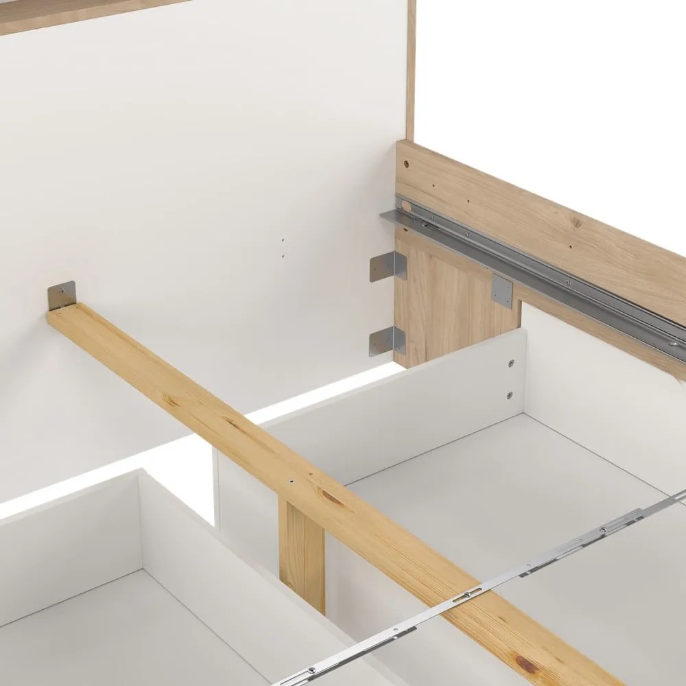 Natúr színű ágyneműtartós franciaágy ágyrács nélkül 140x200 cm tölgyfa dekorral Ikast – Tvilum