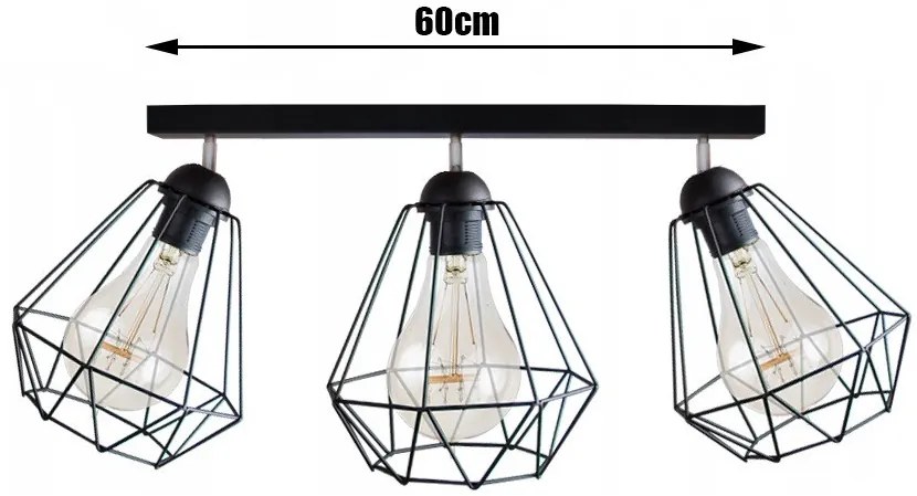 KÉSZLETKISÖPRÉS! Glimex Diamond drót búrás állítható mennyezeti lámpa fekete 3x E27